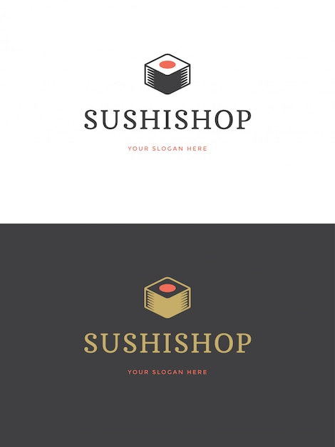 Sushi restaurant emblem logo template vector illustration.