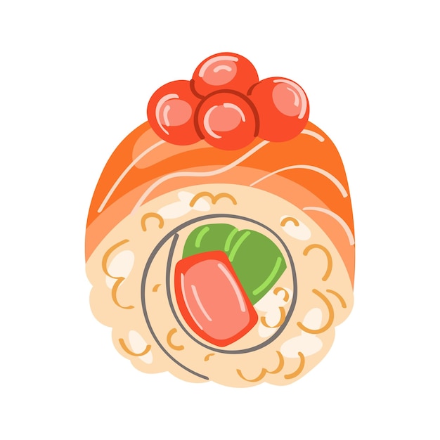 Sushi roll. Concept of snack, sushi, exotic nutrition, sushi restaurant, sea food. Vector