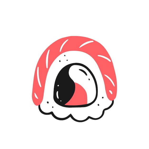 Sushi roll in doodle style Vector isolated Japanese food illustration