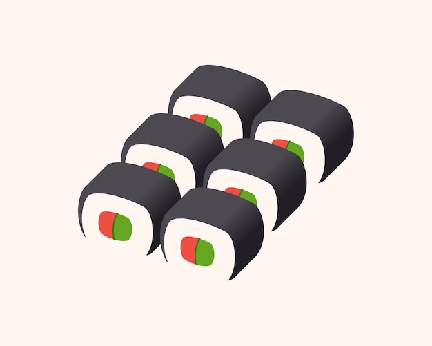 Sushi roll nori with salmon and cucumber vector isometric