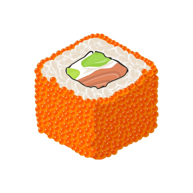 Sushi roll Philadelphia with fish caviar cream cheese avocado Isolated on white Vector flat color