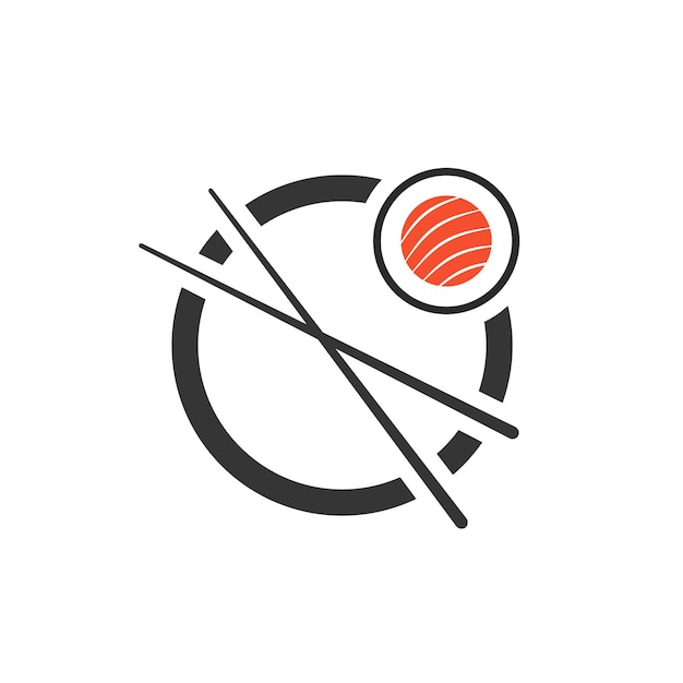 Sushi roll with chopsticks icon. concept of company emblem, sashimi, maki, visual identity, minimal mark. isolated on white background. flat style trend modern brand design vector illustration