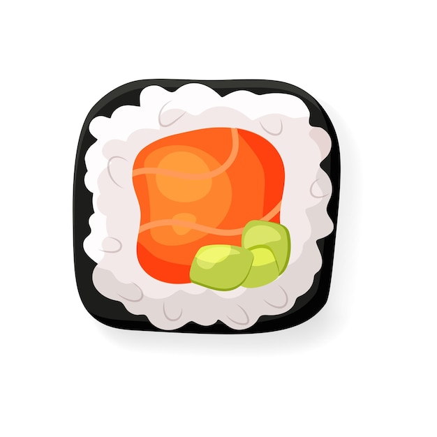 Sushi roll with nori salmon and cucumber Cartoon isolated icon of asian food