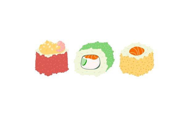 Sushi roll with sesame japanese food Sushi roll cartoon style icon logo isolated on white background Vector cartoon icon Hand draw style sushi rolls asian food