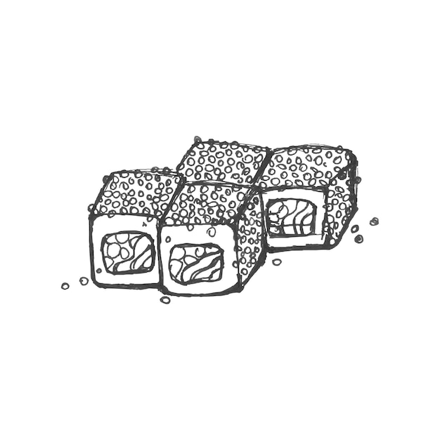 Sushi rolls doodle illustration. Asian food vector.