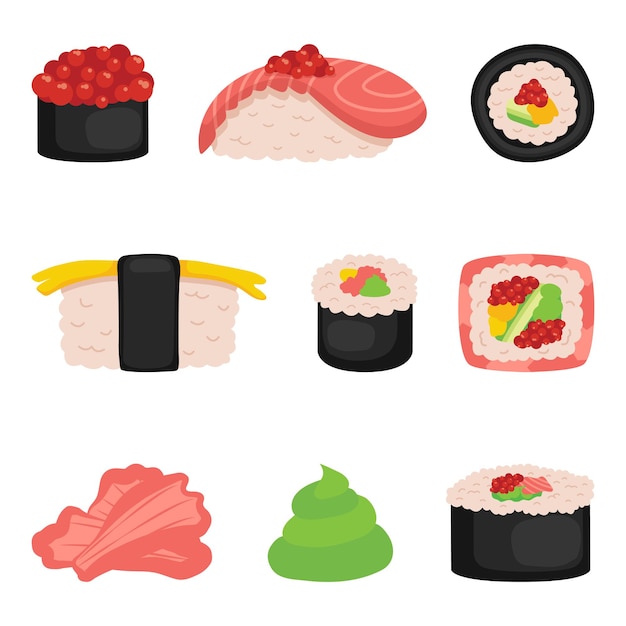 Sushi, rolls set on white