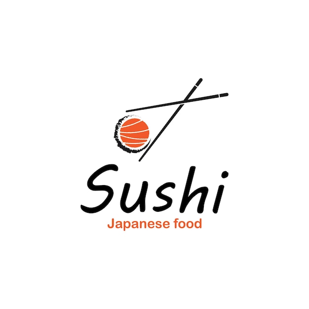 Sushi and rolls with chopstick bar or restaurant vector logo template