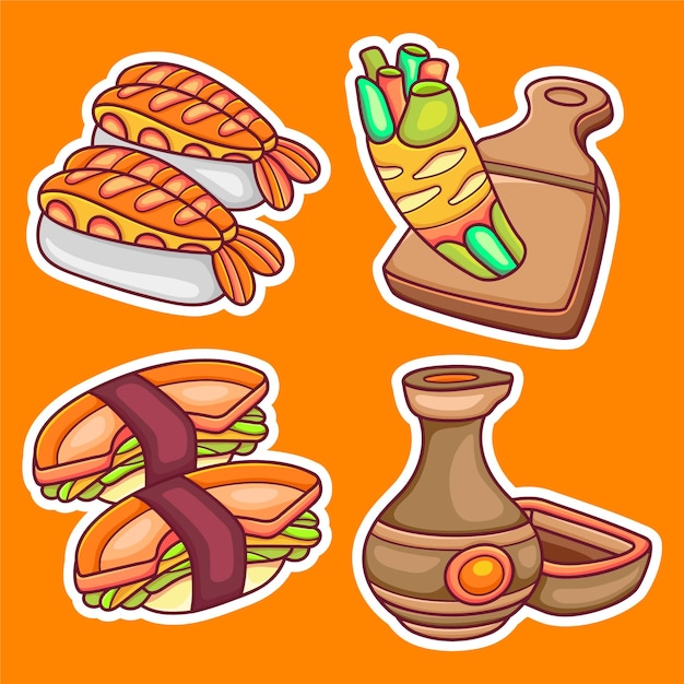 Sushi Sticker Icons Hand Drawn Coloring Vector