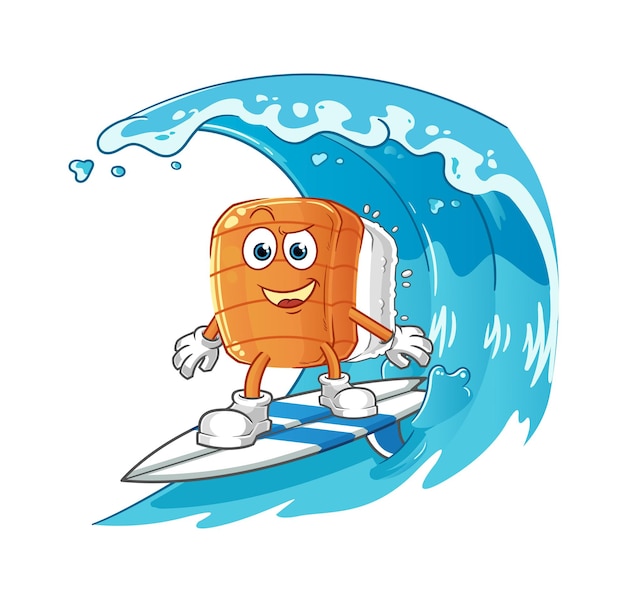 Sushi surfing character cartoon mascot vector