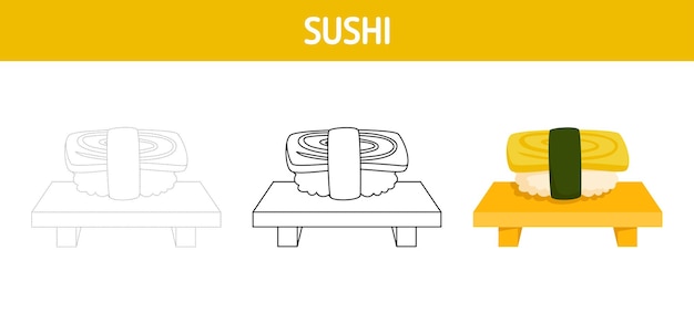 Sushi tracing and coloring worksheet for kids