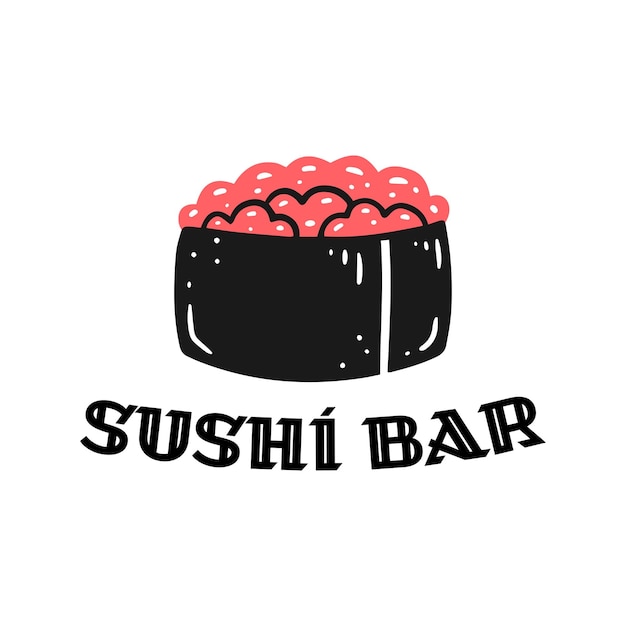 Sushi with caviar with the inscription sushi bar Concept logo of sushi bar Asian fast food