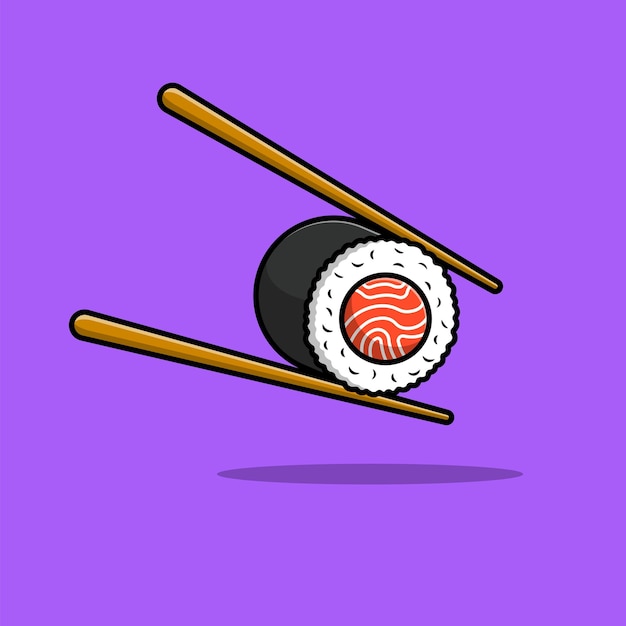 Sushi With Chopstick Cartoon Vector Icon Illustration