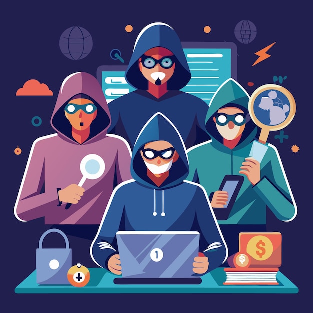 Suspicious Hackers Concealed in Hooded Garments and Masks