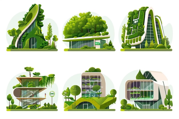 Vector sustainable building designs featured in vector illustration