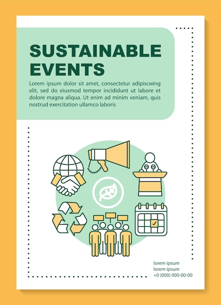 Vector sustainable event poster template layout. eco meeting. banner, booklet, leaflet print design with linear icons. environment protection movement. vector brochure page layouts for advertising flyers