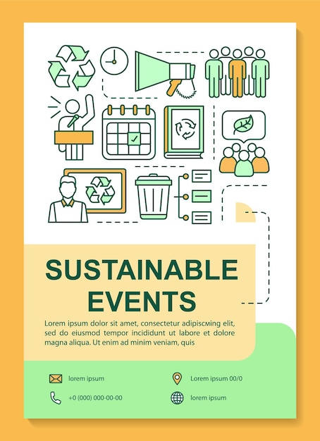 Vector sustainable event poster template layout. environment protection meeting. banner, booklet, leaflet print design with linear icons. zero waste event. vector brochure page layouts for advertising flyers