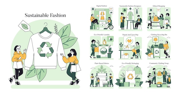 Sustainable fashion set ecoconscious clothing lifecycle from design to recycling ethical shopping