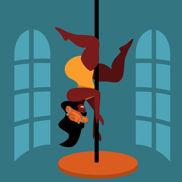 Sute plus size pole girl flat vector illustration