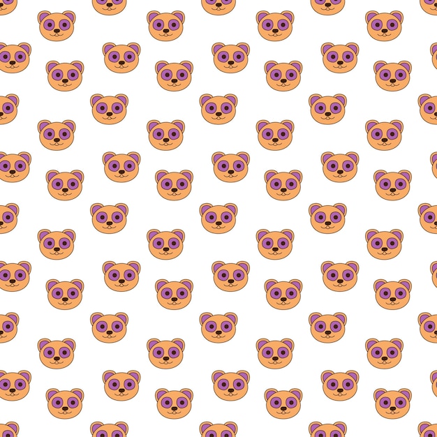 Sute seamless pattern with panda muzzle Color doodle vector illustration