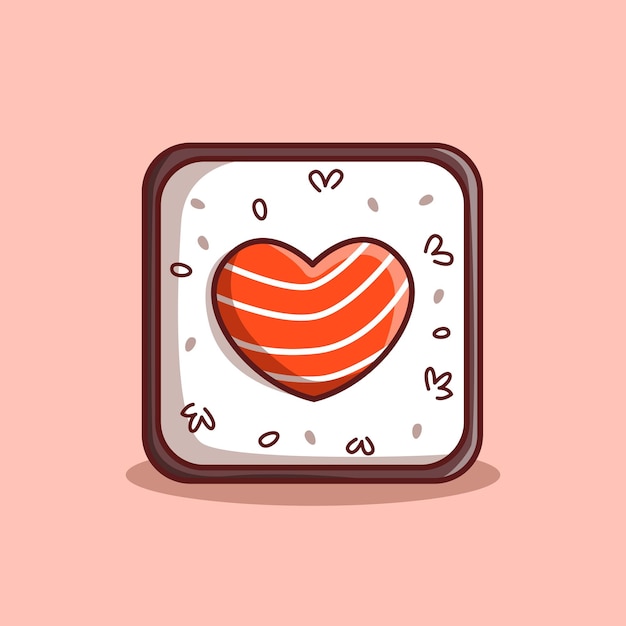 Sute sushi with love shape Japanese food illustration flat outlined design