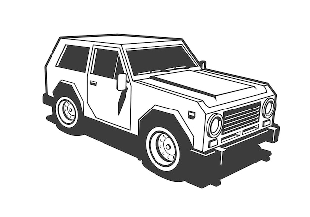 SUV car 3d black and white stamp