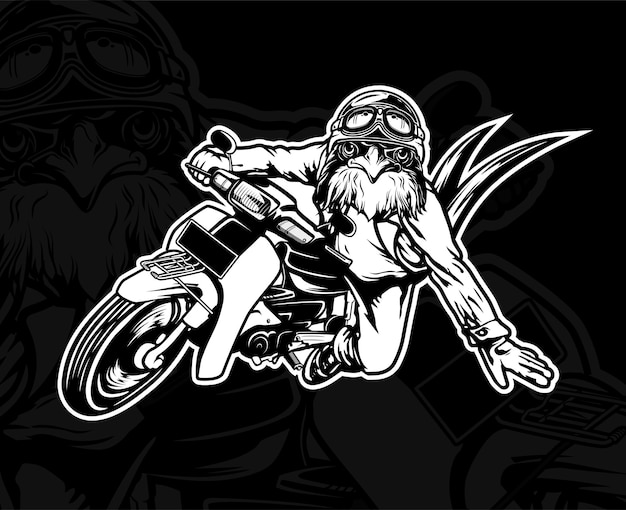 Swallow Bird Ride Retro Motorcycle Silhouette Black White