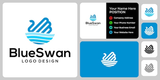 Swan logo design with business card template.