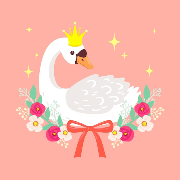 Swan princess with golden sparkles and flowers