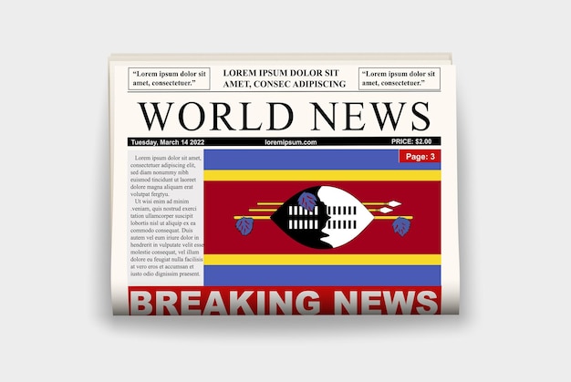 Swaziland country newspaper flag breaking news on newsletter news concept gazette page headline