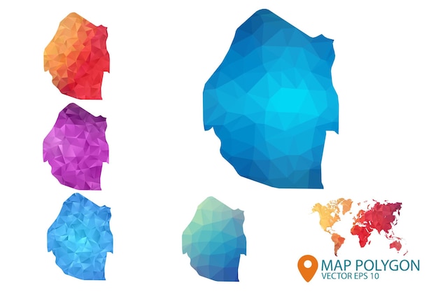 Swaziland map set of geometric rumpled triangular low poly style gradient graphic background