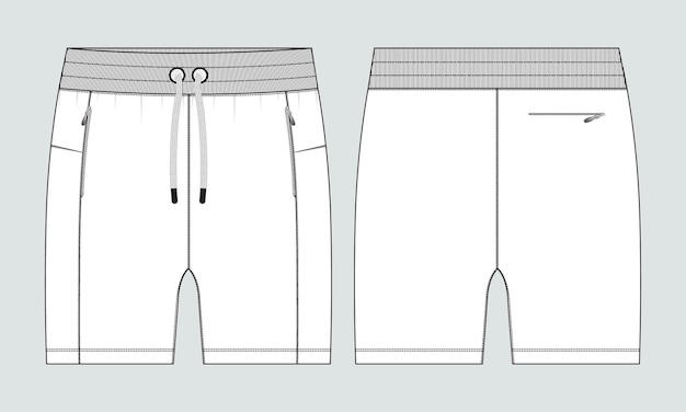 Sweat Shorts pant Technical drawing fashion flat sketch vector Illustration template front and back