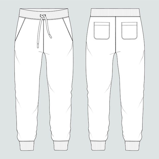 Vector sweatpants technical drawing fashion flat sketch vector illustration template front and back