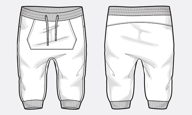 Sweatpants technical drawing fashion flat sketch vector illustration template for kids