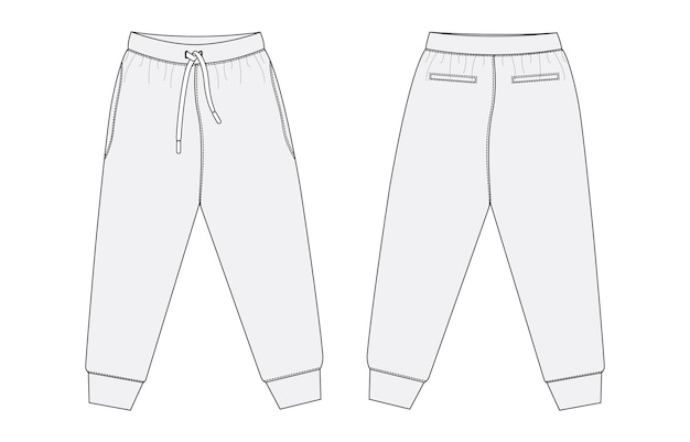 Vector sweatpants technical drawing vector illustration template front and back views