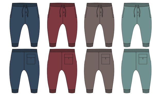 Sweatpants Technical Fashion flat sketch vector illustration for baby boys