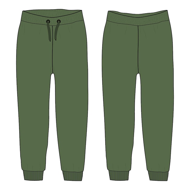 Sweatpants technical fashion flat sketch vector illustration Green color template