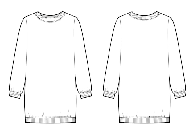 Sweatshirt dress fashion flat sketch Illustrator vector