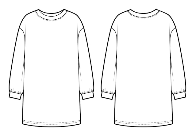 Sweatshirt dress fashion flat sketch template on white background