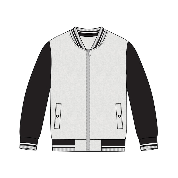 Sweatshirt jacket technical drawing fashion flat sketch vector illustration grey color template