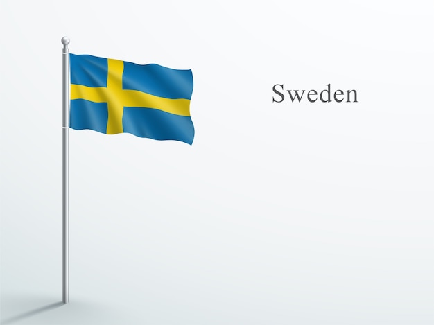 Sweden Flag 3d Element Waving On Steel Flagpole