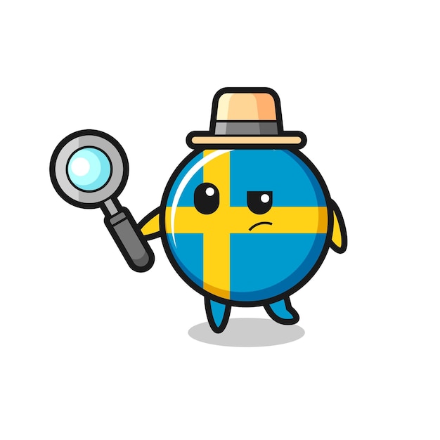 Sweden flag badge detective character is analyzing a case