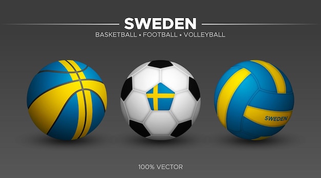 Vector sweden flag basketball football volleyball balls mockup 3d vector sport illustration isolated