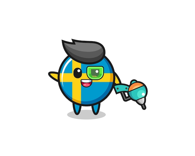 Sweden flag cartoon as future warrior mascot , cute design