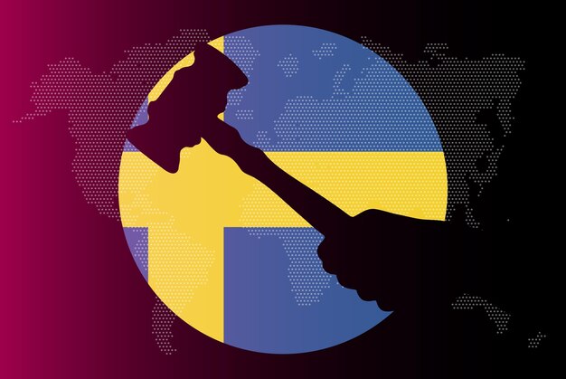 Sweden flag with judge gavel corruption concept law or legal result news banner