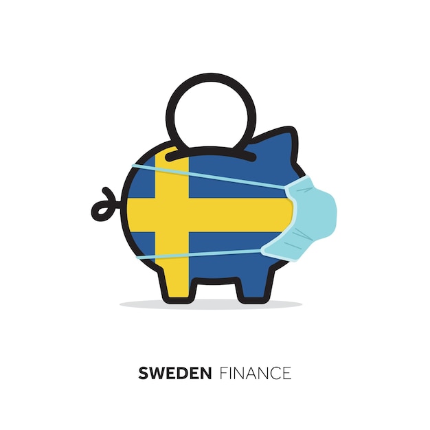 Sweden healthcare cost piggy bank wearing a protective face mask