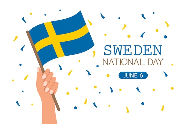 Sweden National Day Banner with Swedish flag in hand Holiday illustration Vector