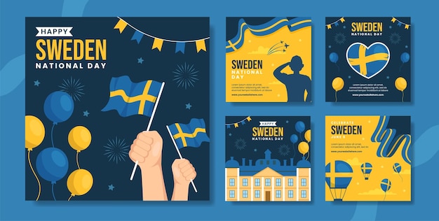 Sweden National Day Social Media Post Flat Cartoon Hand Drawn Templates Background Illustration