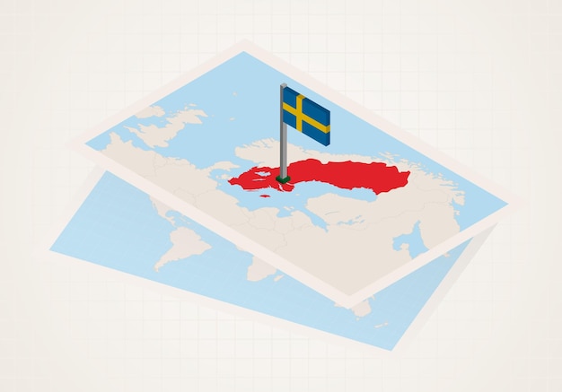 Sweden selected on map with isometric flag of Sweden