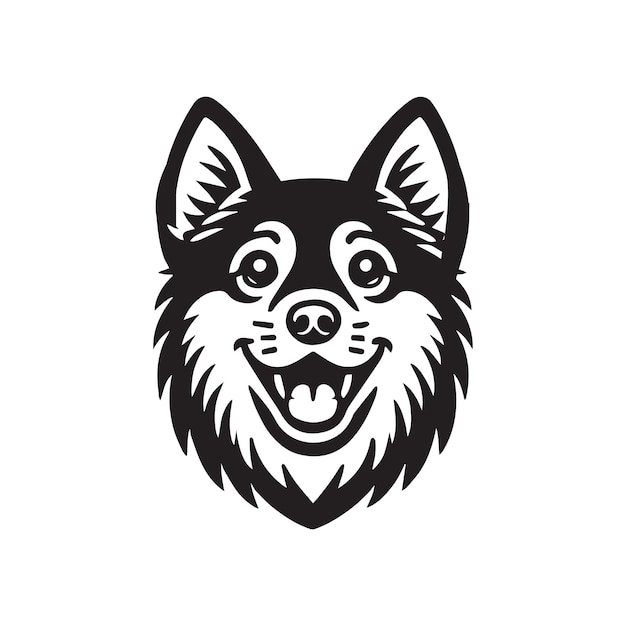 Swedish Vallhund Dog Face Clipart Dog Face Logo vector illustration in black and white