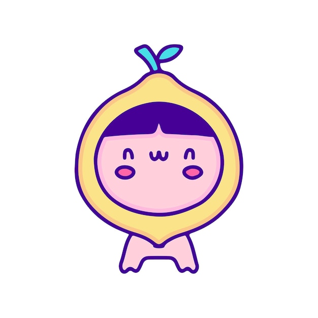 Sweeet baby in lemon fruit costume doodle art, illustration for t-shirt, sticker, or apparel.